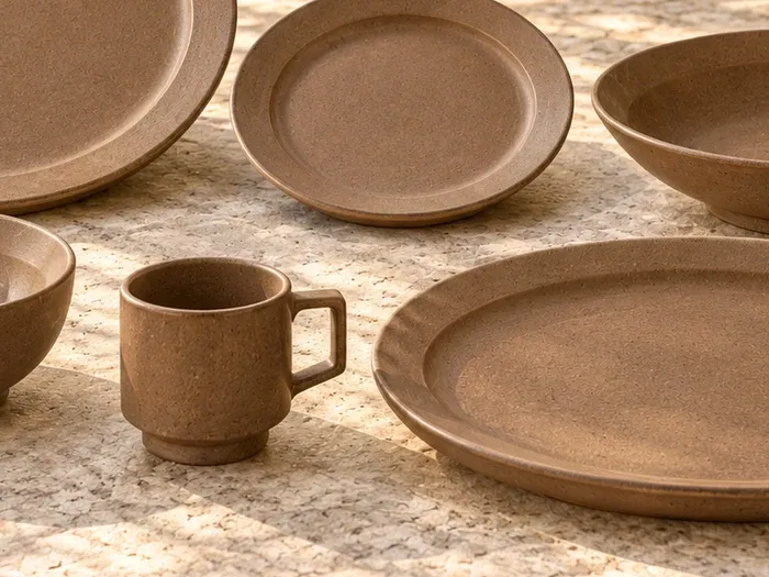 A close detail of Marudham stoneware forms and glaze.