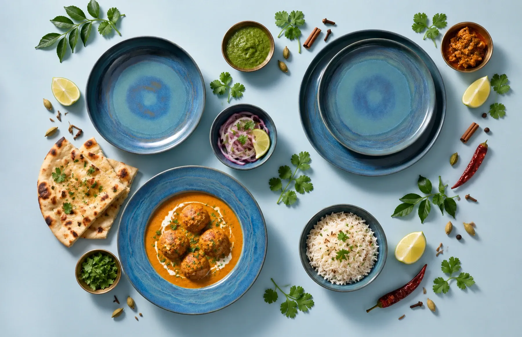Miami dinnerware arranged with paneer kofta with a small pool of mild cashew gravy.