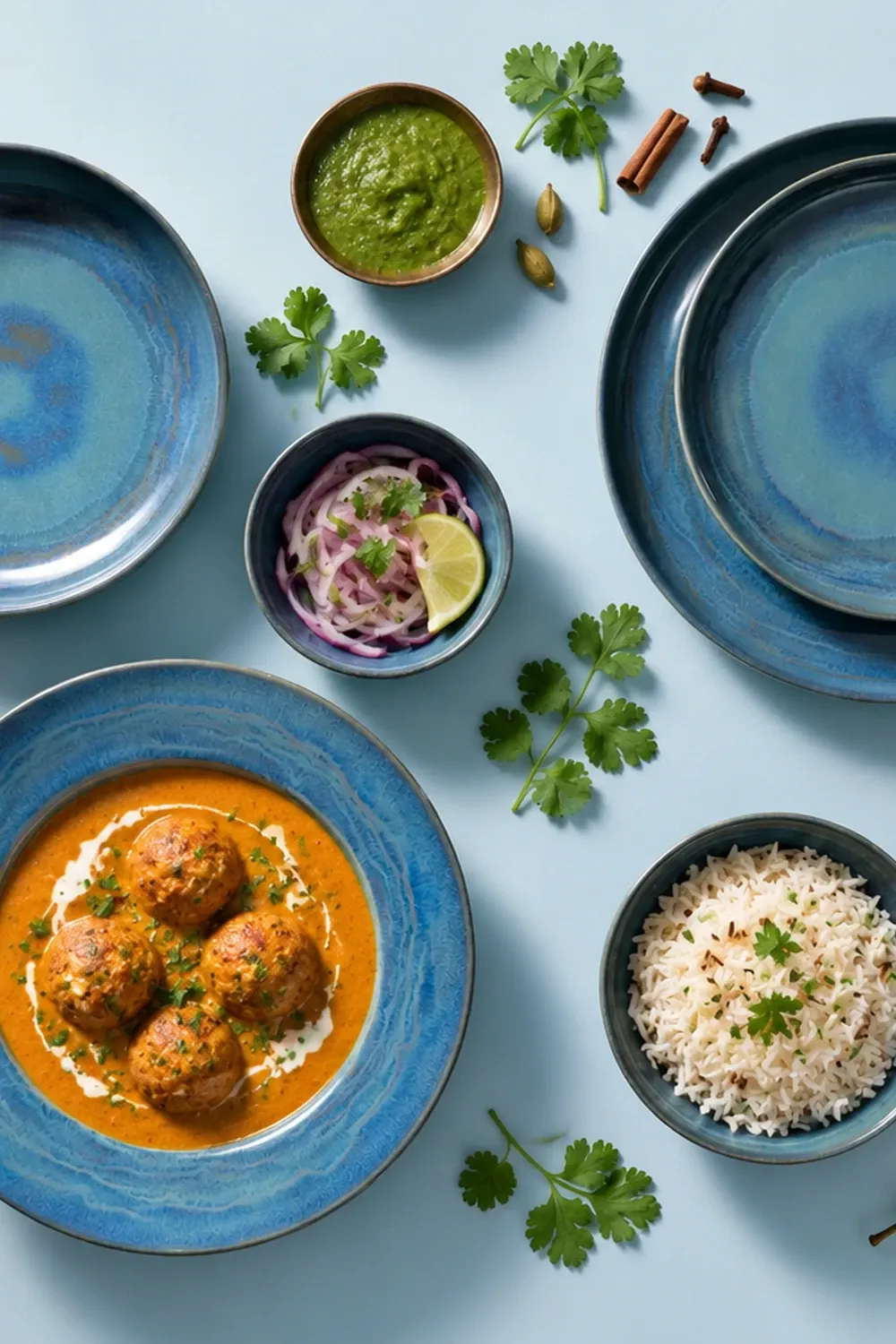 Miami dinnerware arranged with paneer kofta with a small pool of mild cashew gravy.
