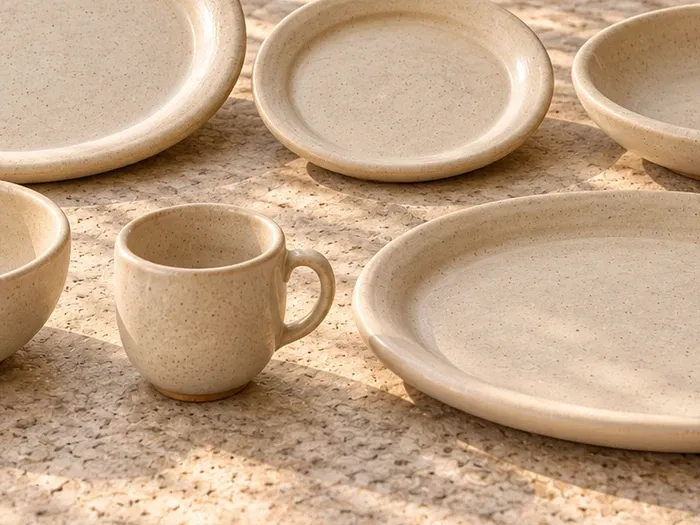 A close detail of Paalai stoneware forms and glaze.