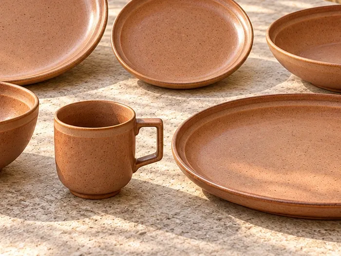 A close detail of Tamira stoneware forms and glaze.